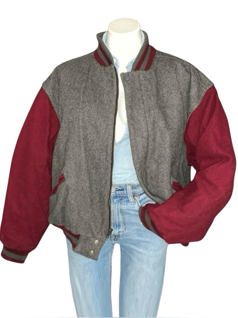 Vintage Wool Varsity Bomber Jacket Academia